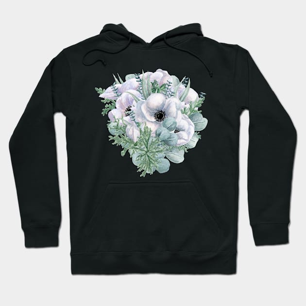 Watercolor Anemone and Eucalyptus Bouquet Hoodie by paintedpansy